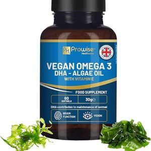 Prowise Vegan Omega-3 DHA from Algae Oil | 60 Softgels with Vitamin E | 400mg DHA + 10mg Vitamin E | 100% Plant-Based | Supports Brain and Eye Health | Pure & Sustainable Sourced