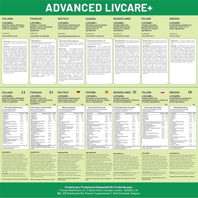 Advanced Livcare+ 60 Capsules | Added with Choline, Artichoke, Burdock Root, Dandelion Root, and 14 Other Active Ingredients | Liver Cleanse Detox and Repair for Men and Women by Prowise