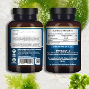 Prowise Vegan Omega-3 DHA from Algae Oil | 60 Softgels with Vitamin E | 400mg DHA + 10mg Vitamin E | 100% Plant-Based | Supports Brain and Eye Health | Pure & Sustainable Sourced