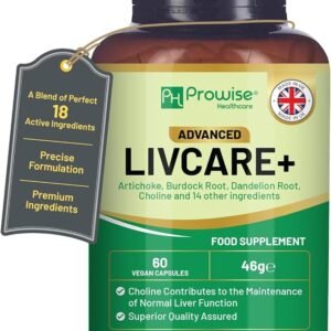 Advanced Livcare+ 60 Capsules | Added with Choline, Artichoke, Burdock Root, Dandelion Root, and 14 Other Active Ingredients | Liver Cleanse Detox and Repair for Men and Women by Prowise